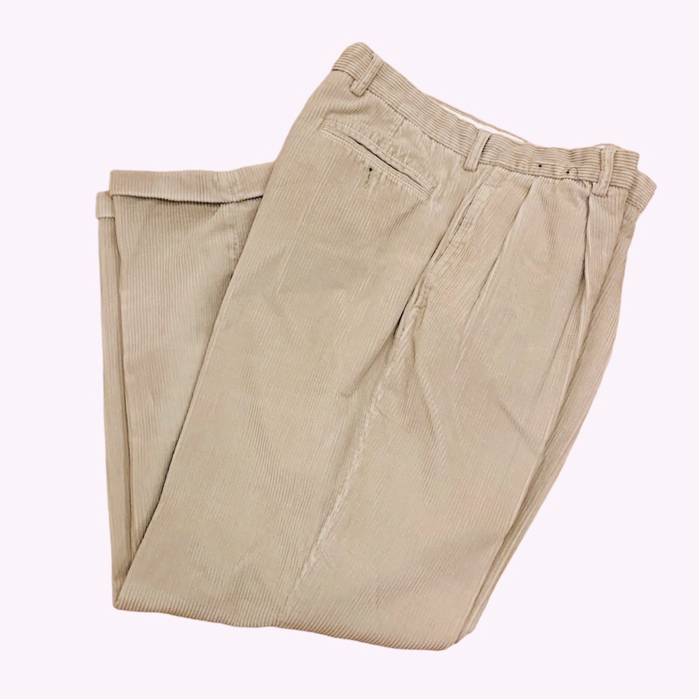 Retro Nautica Wide Wale Tan Corduroy Pants Pleat Front Straight Leg 34 x 30
